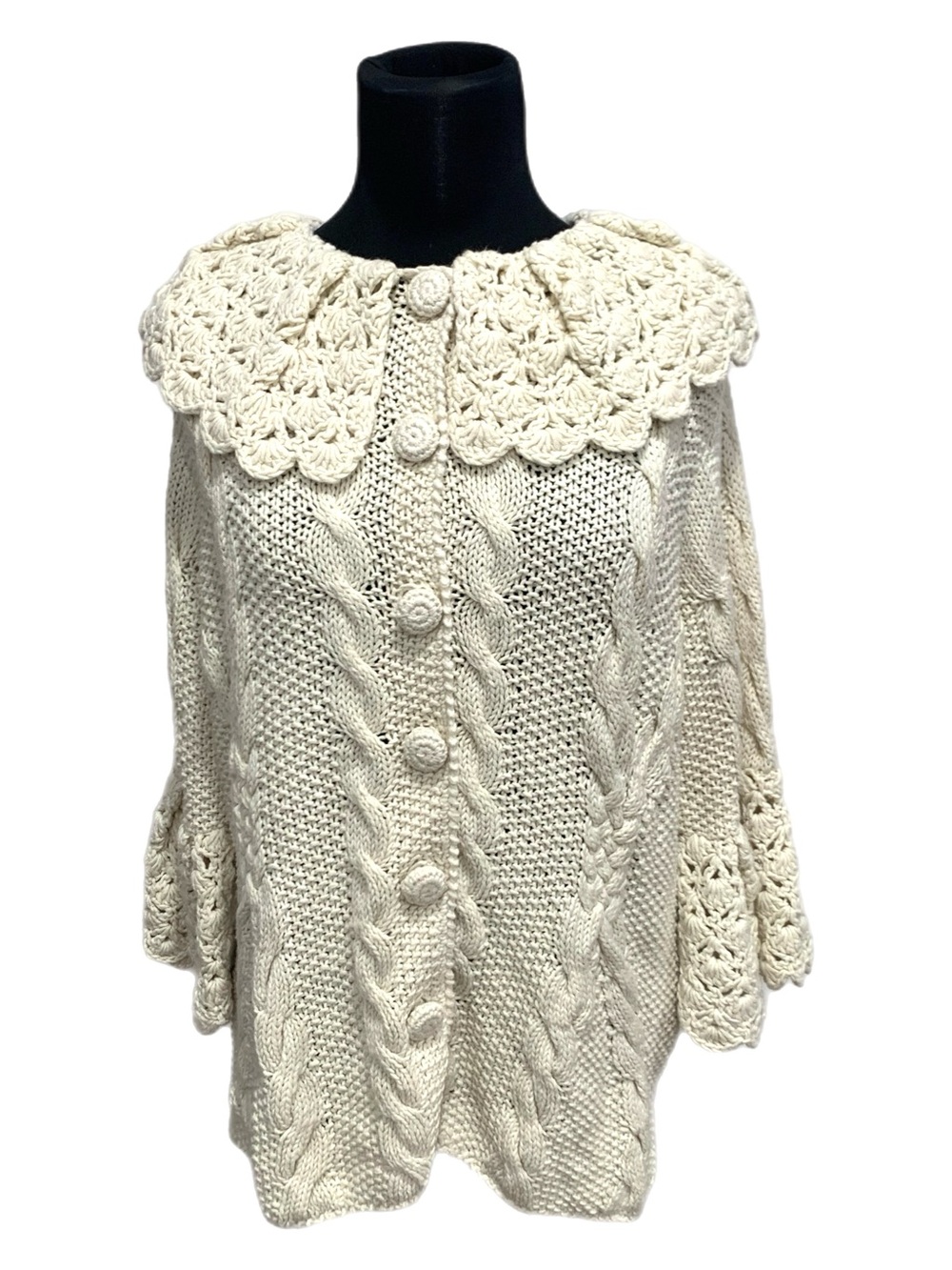 Sutton Studio women’s Cream Crochet Collar Cable Knit Cardigan